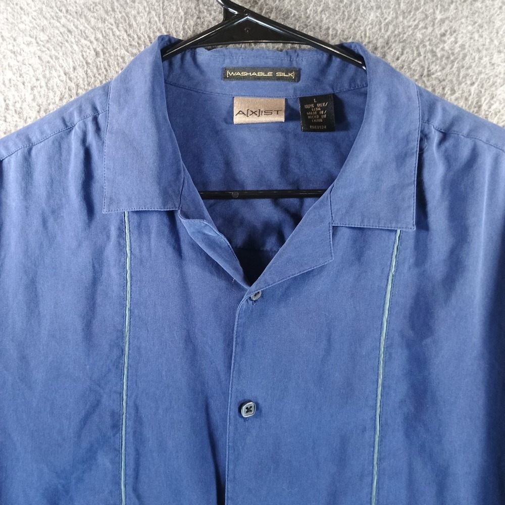 Lot of 2 Axist 100% Silk Button Up Shirts Mens L Short Sleeve Bowling Washable - Picture 10 of 15